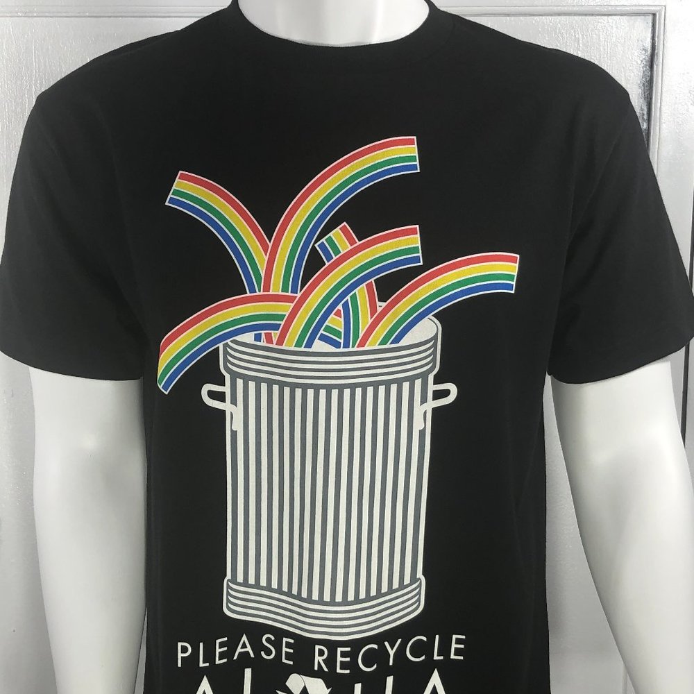 Rainbow In Trash Can Please Recycle Aloha T Shirt Textured Designed Size Medium